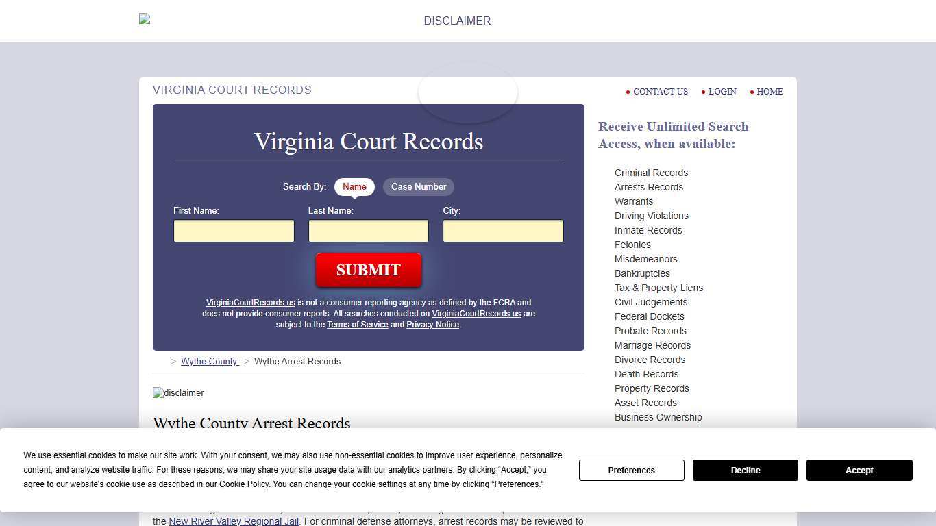 Wythe County Arrest Records VirginiaCourtRecords.us